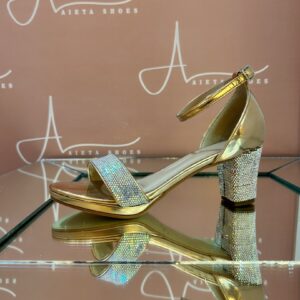 Salto rose metal verniz na manta de brilho furta-cor